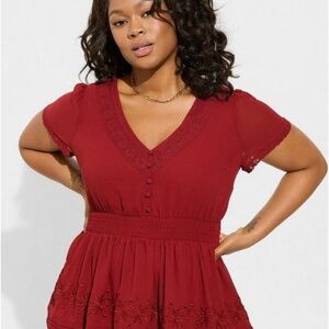Torrid peplum smocked embroidered top size 3